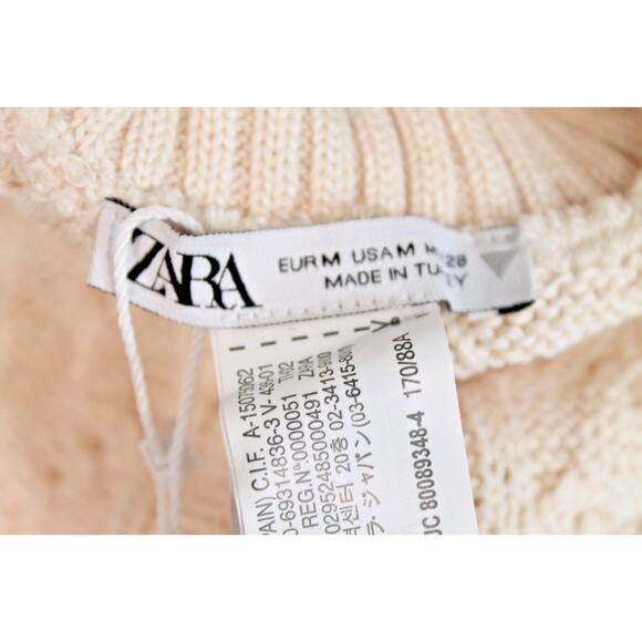 Zara Sweater Arm Warmer Cable Knit Turtleneck Womens size M Cream - Picture 5 of 8